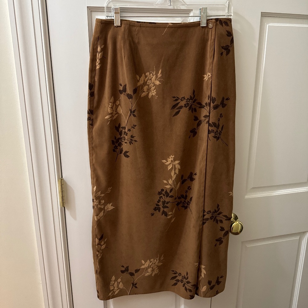 Talbots Wrap Maxi Skirt Fall Brown Leaf Floral Printed skirt size 12